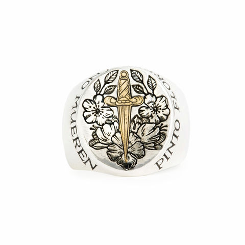 KAHLO oxidised sterling silver signet ring with 14-carat gold inlay