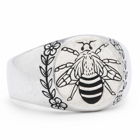 BEA WREATH oxidised sterling silver signet ring