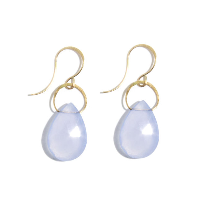 SINGLE DROP BLUE CHALCEDONY 14-carat gold earrings