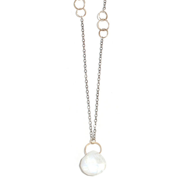 SINGLE DROP rainbow moonstone 14-carat gold and sterling silver necklace