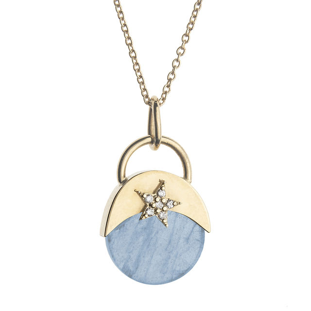 MINI MOON PADLOCK aquamarine, diamond and 14-carat gold necklace
