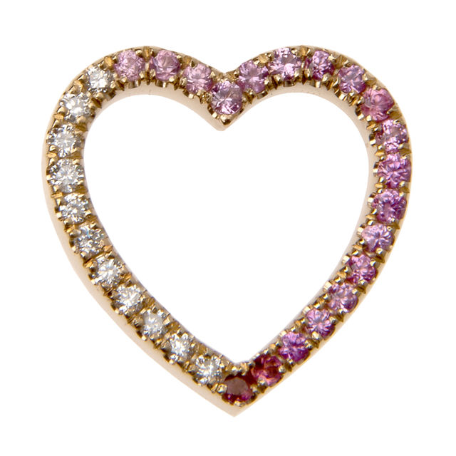 FLOATING ETERNITY HEART 14-carat gold and ombre pink sapphire and diamond charm