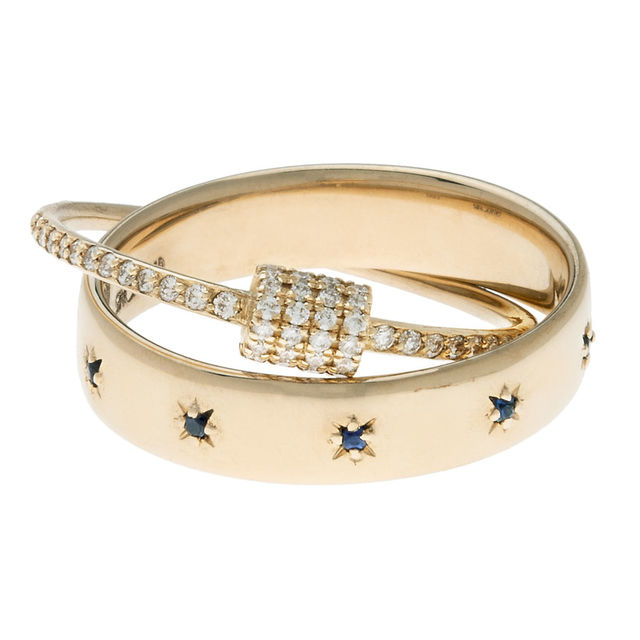 FAIRY DUST 14-carat gold and blue sapphire 2 band rolling ring