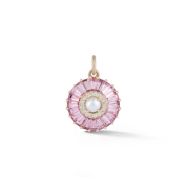 EMILY 14-carat gold, pink tourmaline, pearl and diamond small charm
