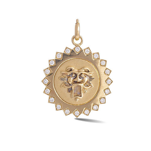 MABEL 14-carat gold and diamond guardian lion medallion