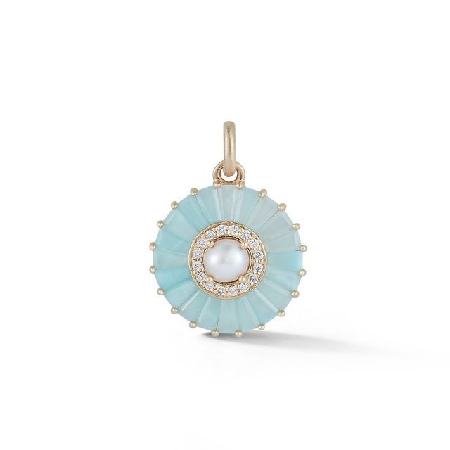EMILY 14-carat gold, blue agate, pearl and diamond small charm