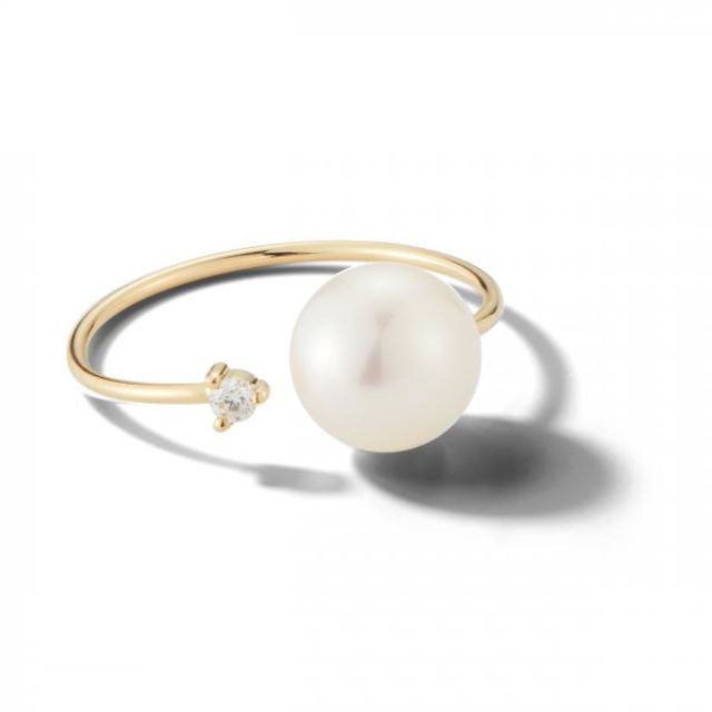 OPEN DIAMOND AND WHITE PEARL 14-carat gold ring