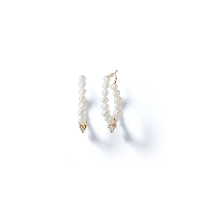 FRESHWATER PEARL AND DIAMOND 14-carat gold hoop earrings