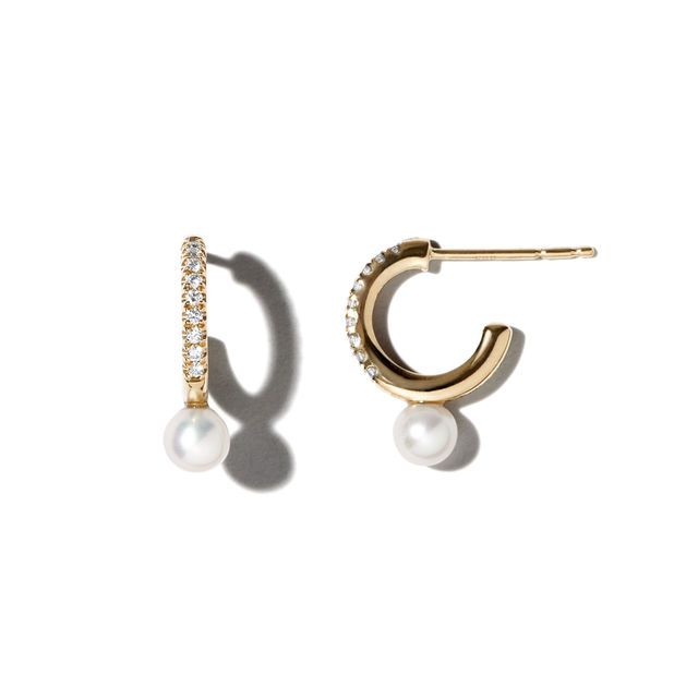 DIAMOND AND FRESHWATER PEARL 14-carat gold hoop earrings
