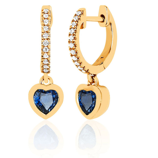 BLUE SAPPHIRE HEART 14-carat gold and diamond mini huggie single earring