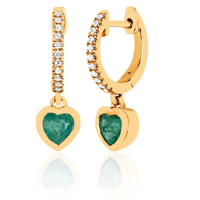 EMERALD HEART 14-carat gold and diamond mini huggie single earring