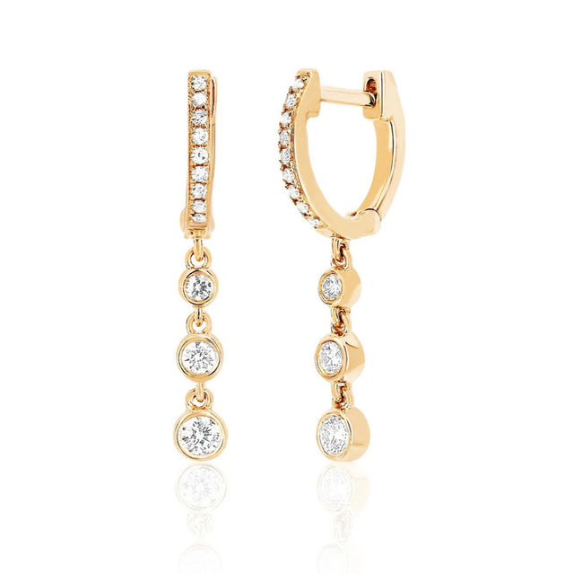 3 BEZEL DROP 14-carat gold and diamond huggie single earring