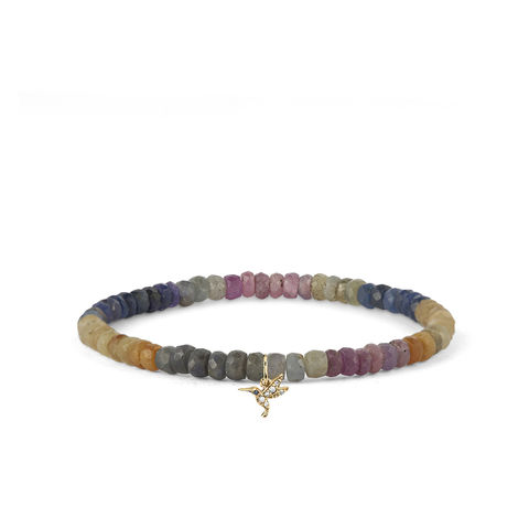 GOLD & DIAMOND HUMMINGBIRD on Multicolour Sapphire bracelet