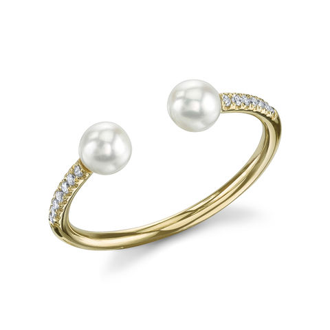 PAVE DIAMOND DOUBLE PEARL 14-carat gold ring