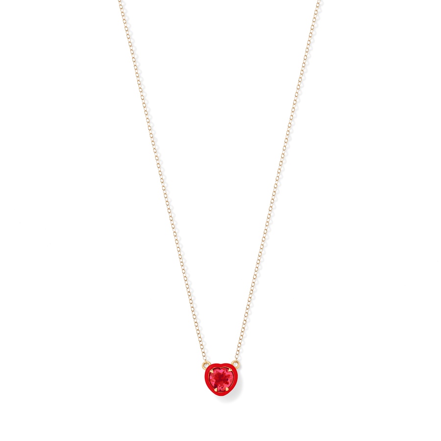 HEART COCKTAIL 14-carat gold, ruby and enamel necklace