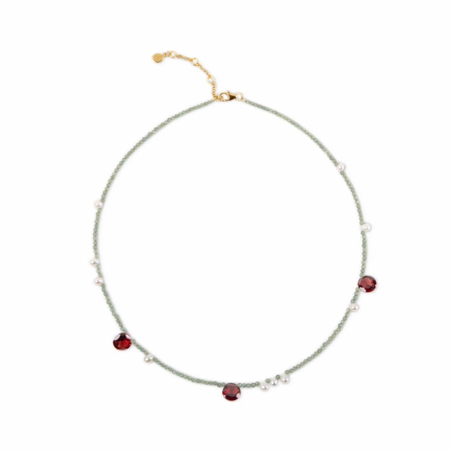 THE MARIE ANTOINETTE green apatite, garnet and pearl necklace