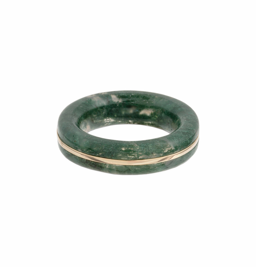 ESSENTIAL STACKING moss agate and 14-carat gold ring