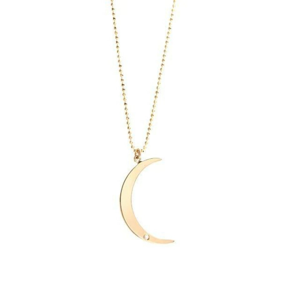 CRESCENT MOON 14-carat gold and diamond pendant necklace