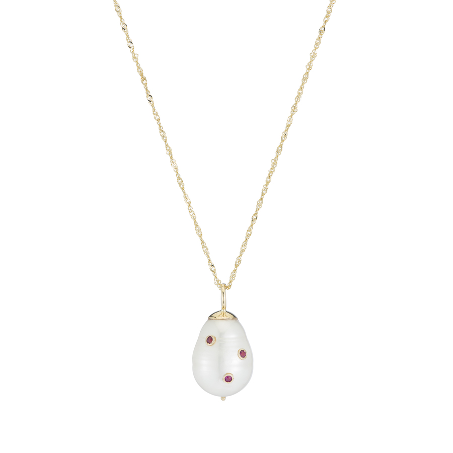 BAROQUE PEARL DROP 14-carat gold and ruby necklace