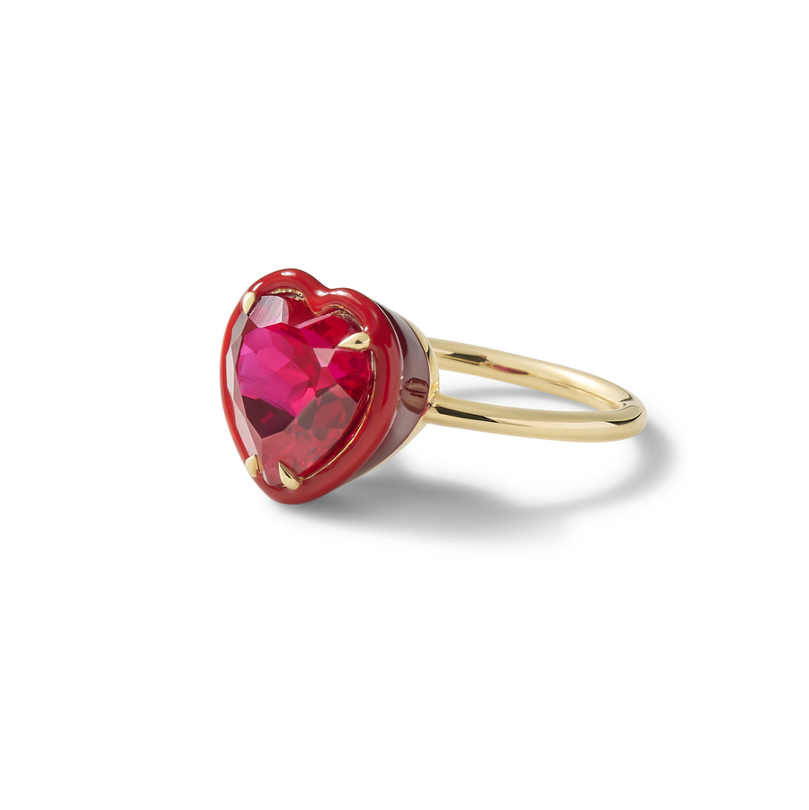 HEART COCKTAIL 14-carat gold, ruby and enamel ring