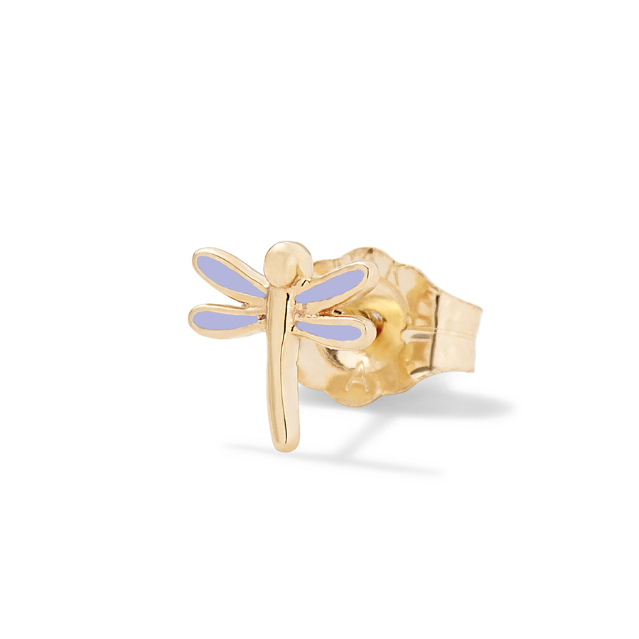 DRAGONFLY 14-carat gold and enamel single stud earring