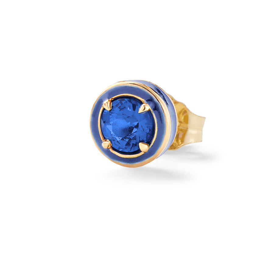 ROUND COCKTAIL 14-carat gold, blue sapphire and enamel mini stud