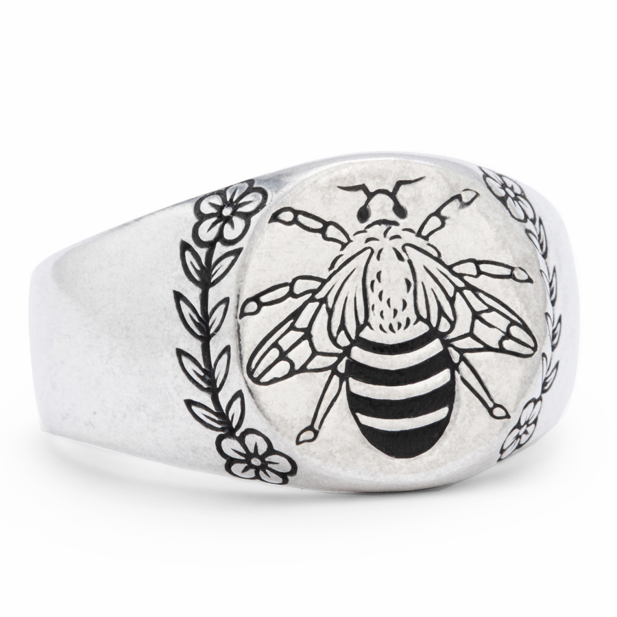 BEA WREATH oxidised sterling silver signet ring