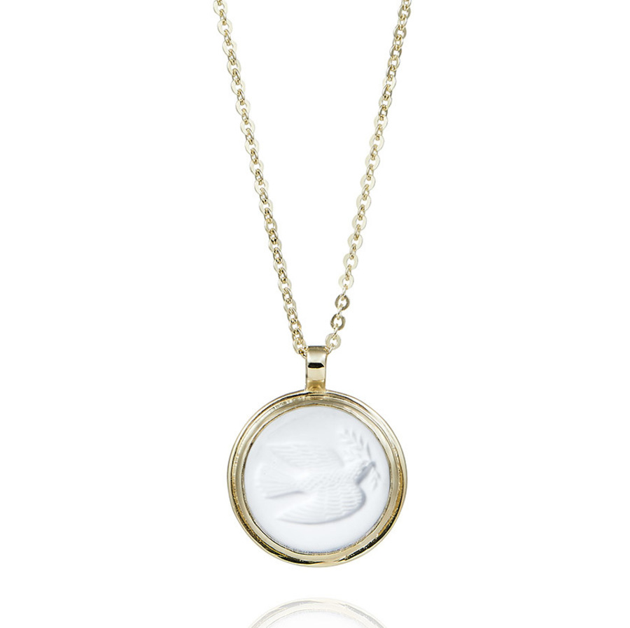 WHITE DOVE 9-carat gold, sterling silver and white chalcedony cameo necklace