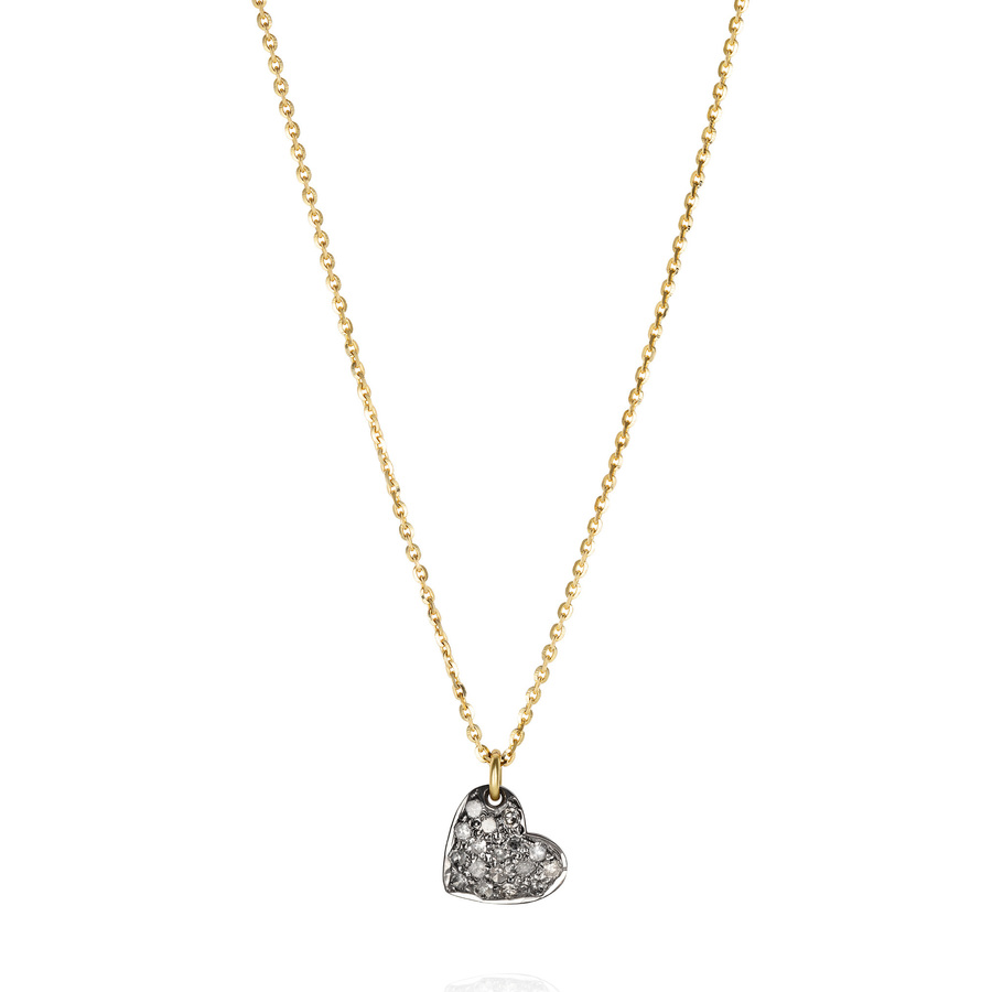 DIAMOND SET HEART 9carat-gold and antiqued sterling silver necklace