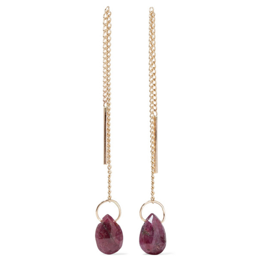 RUBY PULL THROUGH 14-carat gold chain earrings