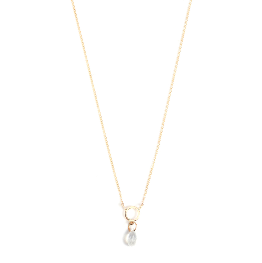 TINY CIRCLE rainbow moonstone and 14-carat gold necklace
