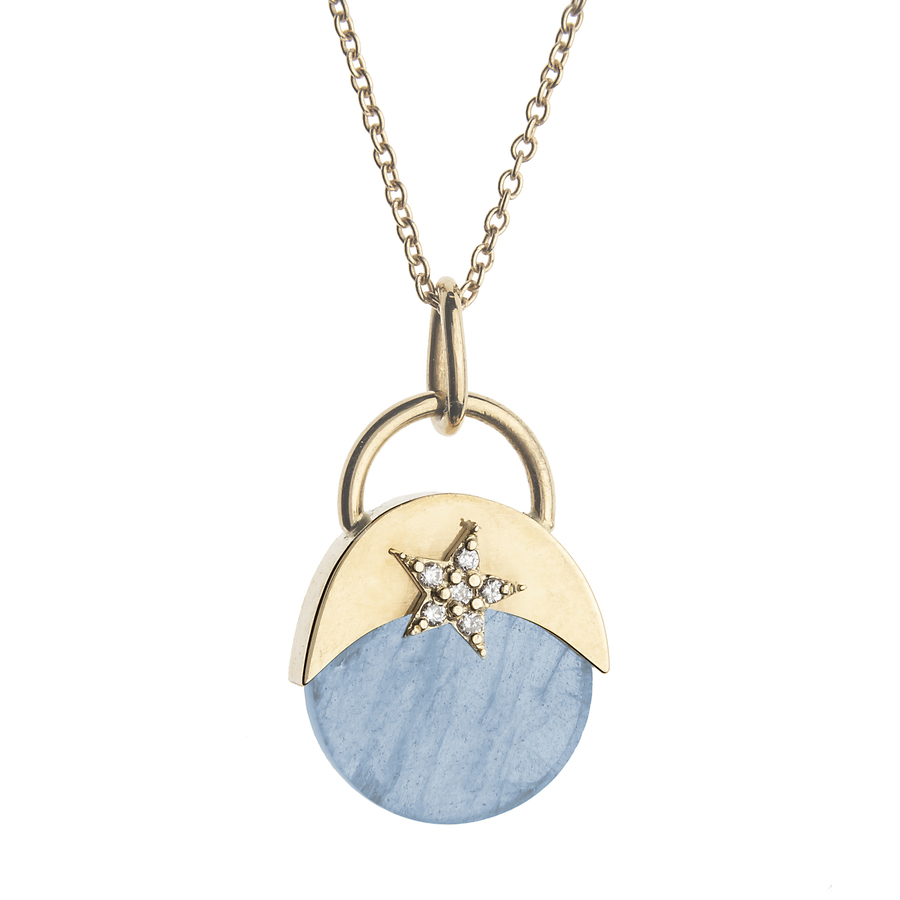 MINI MOON PADLOCK aquamarine, diamond and 14-carat gold necklace