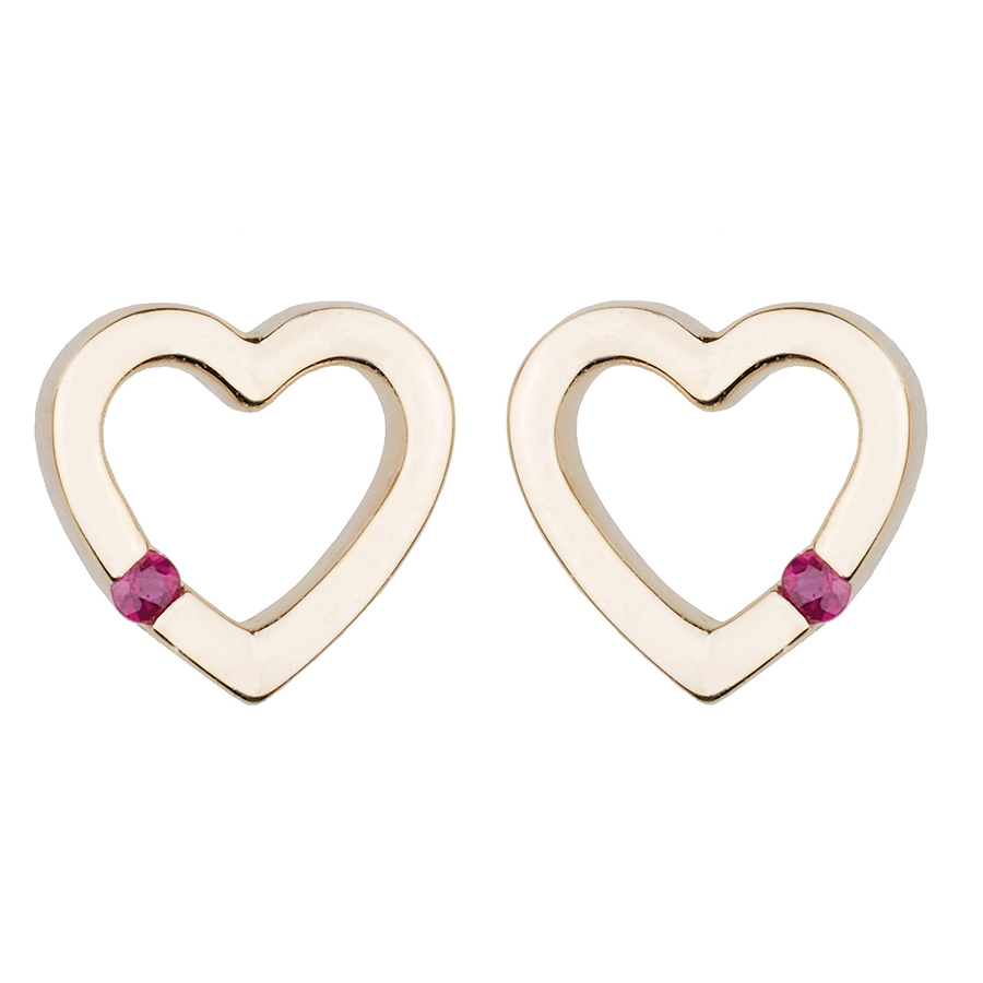TINY OPEN HEART 14-carat gold and ruby stud earrings