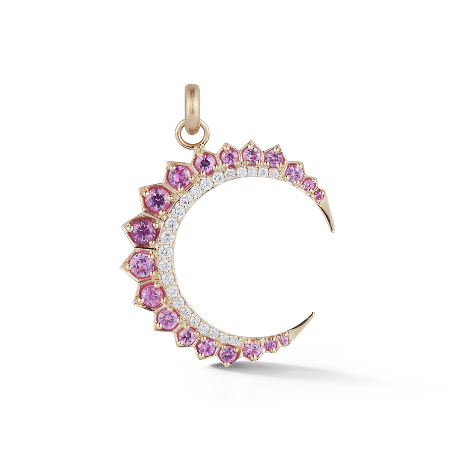 ESTELLE 14-carat gold, diamond and pink sapphire crescent moon charm