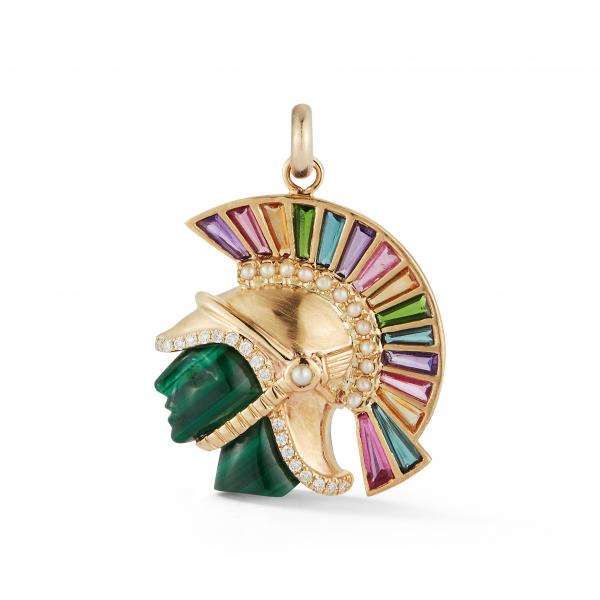 REID 14-carat gold mixed gemstone, malachite, pearl and diamond charm