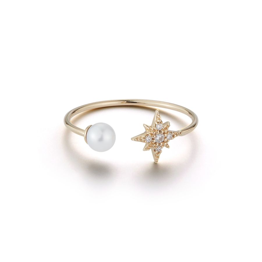 PEARL AND DIAMOND STAR 14-carat gold ring