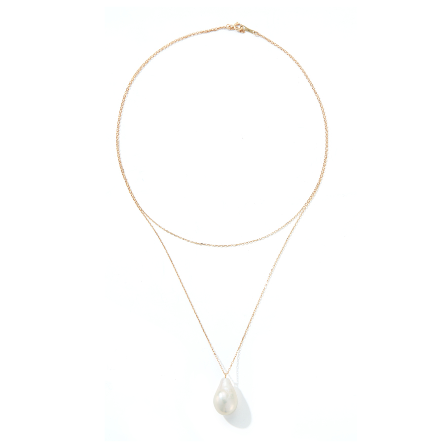 DOUBLE CHAIN BAROQUE PEARL 14-carat gold drop necklace