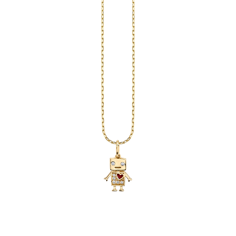 BABY ROBOT 14-carat gold, diamond and enamel necklace