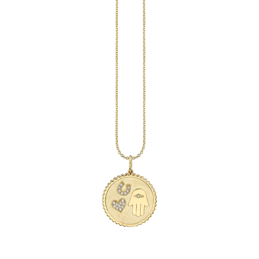 SMALL LUCK AND PROTECTION 14-carat gold and diamond necklace