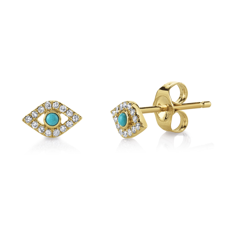 GOLD & DIAMOND MINI EVIL EYE 14-carat gold single stud earring