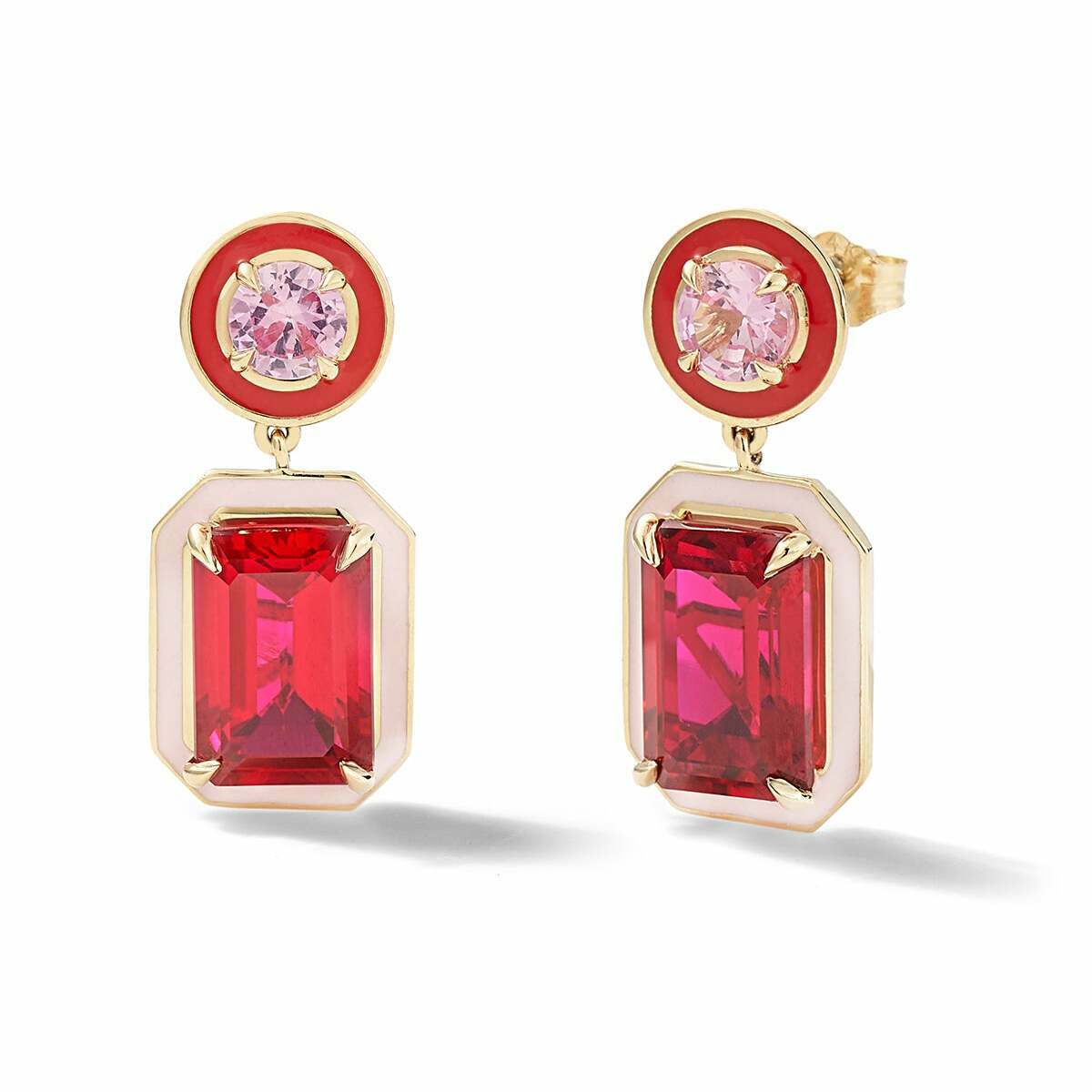 DOUBLE COCKTAIL DROPS 14 - carat gold and enamel earrings