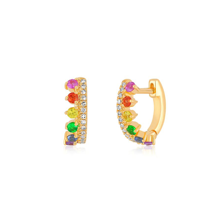 DIAMOND AND RAINBOW CHLOE 14 - carat gold huggie earrings