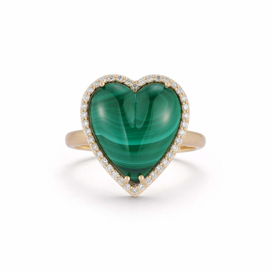 ALANA 14-carat gold, diamond and malachite heart ring