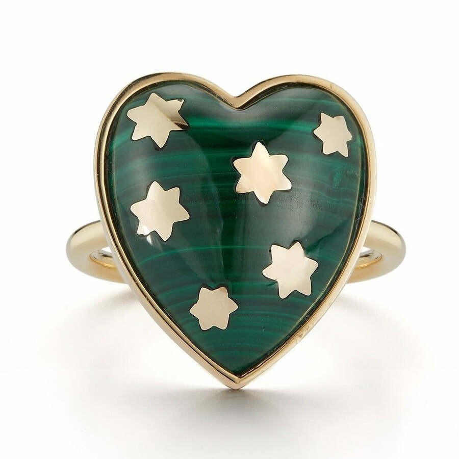 ANNA 14-carat gold and malachite heart ring