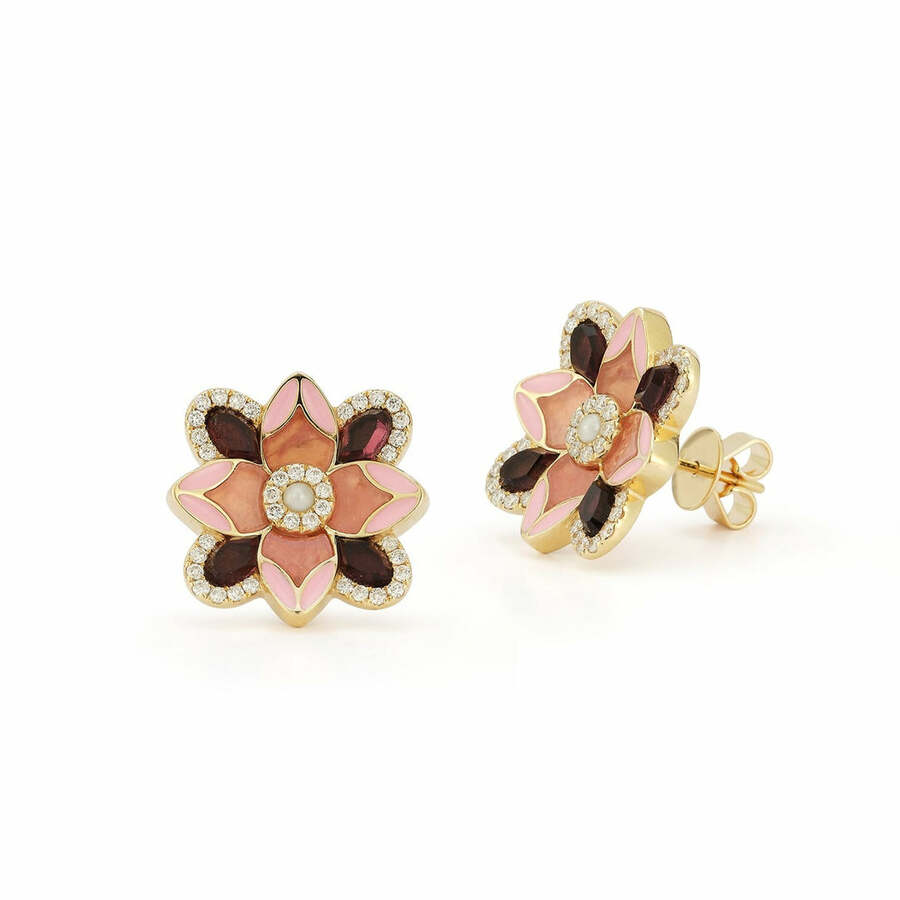 VIOLET 14-carat gold, diamond, mixed stone and enamel stud earrings