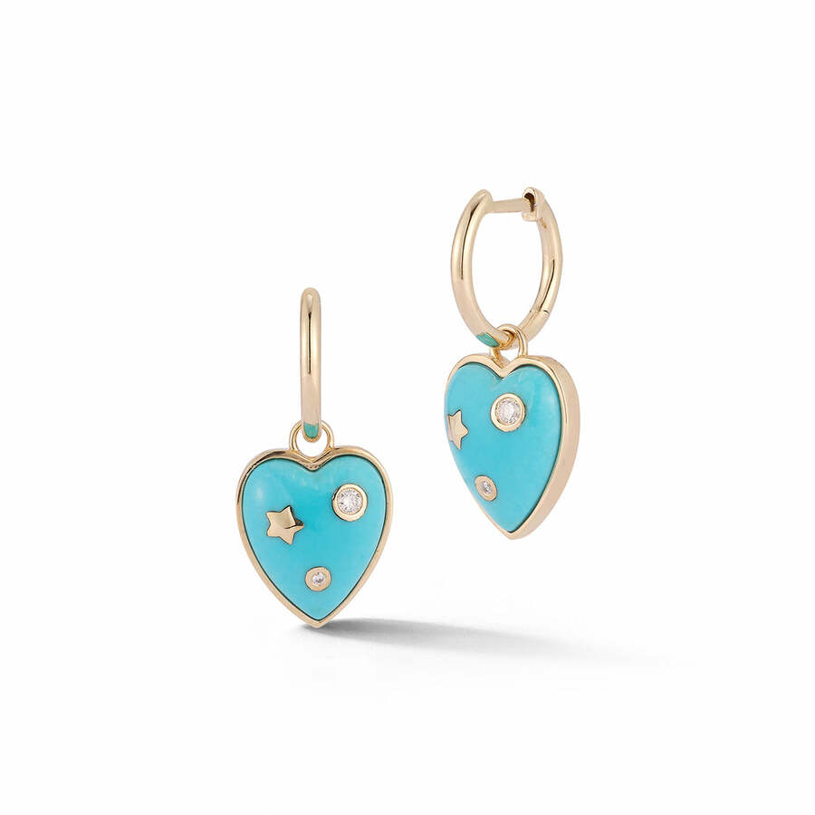 ANNE 14-carat gold, turquoise and diamond heart huggie earrings