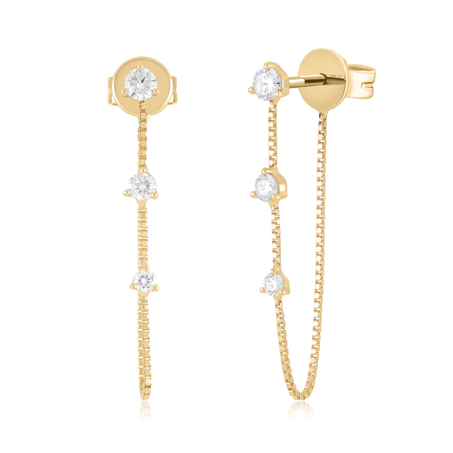 TRIPLE SOLITAIRE DIAMOND 14 - carat gold single chain stud earring