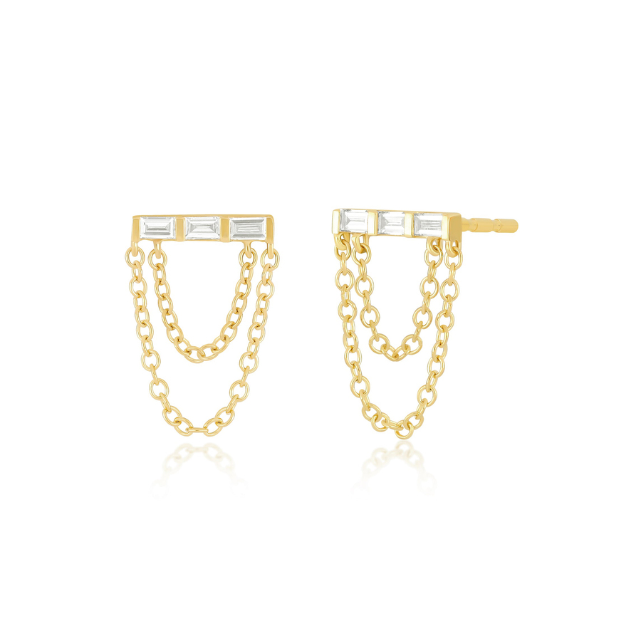 DIAMOND BAGUETTE double chain 14 - carat gold single stud earring