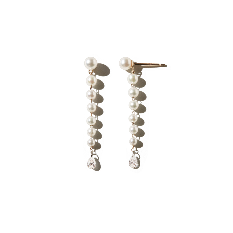 PEAR DIAMONDS AND CASCADING PEARLS 14-carat gold earrings