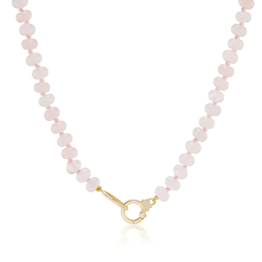 BEADED ROSE QUARTZ 18 - carat gold and diamond necklace